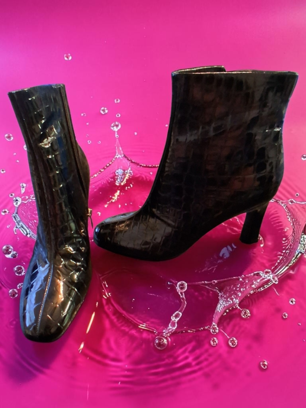 Nine West Black Croc-Embossed Ankle Booties Womens Shoes Size 7 Autumn Winter